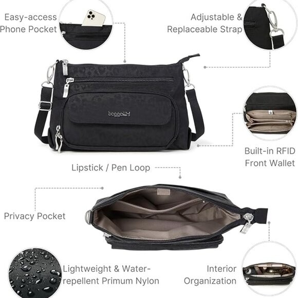 baggallini Black Velvet Original Everyday Bag/NWT - Picture 9 of 15